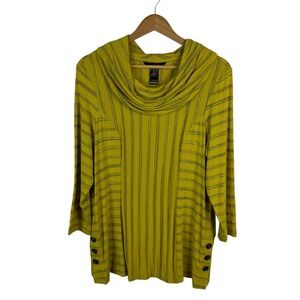 Ali Miles Striped Cowl‎ Neck Tunic Top Sz Medium Mustard Yellow Artsy Boho Comfy